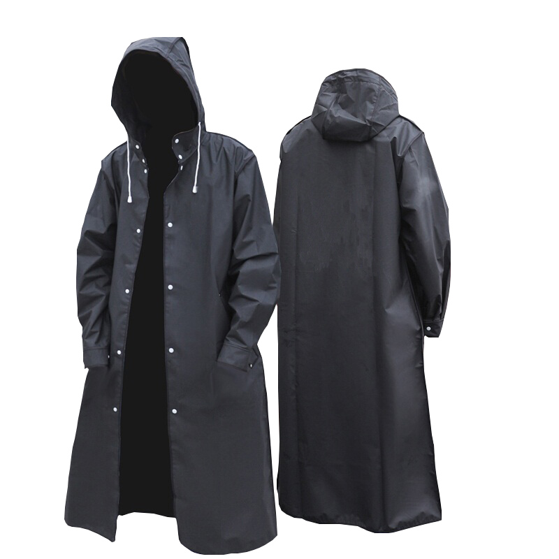 Camping Rain Poncho - Черный модный водонепроницаемый длинный плащ для